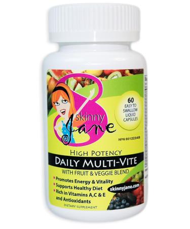 Skinny Jane Daily Multi Vitamin for Women Supports Energy Wellness and Hair Skin Nails Unique Fruit and Veggie Blend 60 Easy to Swallow Liquid Capsules
