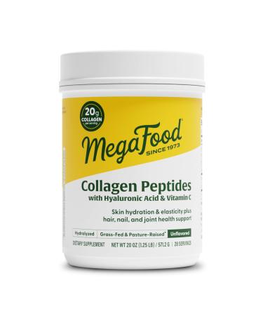 MegaFood Collagen Peptides for Women & Men - Unflavored Collagen Powder with Hyaluronic Acid & Vitamin C - Supports Skin Hair Nails & Joint Health - 20g Grass Fed Bovine Collagen - 20oz 28 Servings