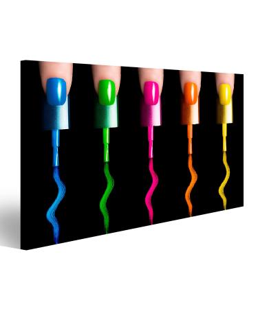 islandburner islandburner Canvas Print Five Fingers with Five Nail Polish Brushes Fluorescent Paints Manicure and Nail Art Framed Poster Wall Art