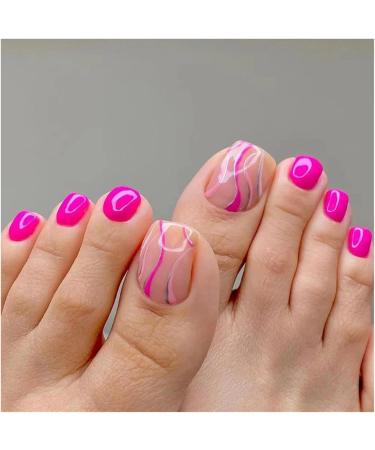 Press On Nails 24P Fake Toenails With Glue French Line Glitter False Toe Nails Art Detachable Press On Toenails Acrylic Butterfly ToeNails Tips False Nails(Color1) - Buy Online on GoSupps.com