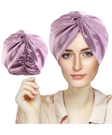 Silk Hair Bonnet Hair Wrap for Sleeping Imitation Silk Bonnet Sleep Night Cap for Women Hair Care Double Layer Soft Silky Head Scarf Match Strong Elastic Band Apply to Washing Makeup Sport One Size Purple
