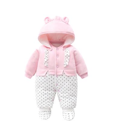 Baby Girls Snowsuit Romper Winter Outfits Cotton Detachable hat Hooded Footies Warm Long Sleeve Pink Cute Jumpsuit Gift for Newborn 6-9 Months 6-9 Months Pink