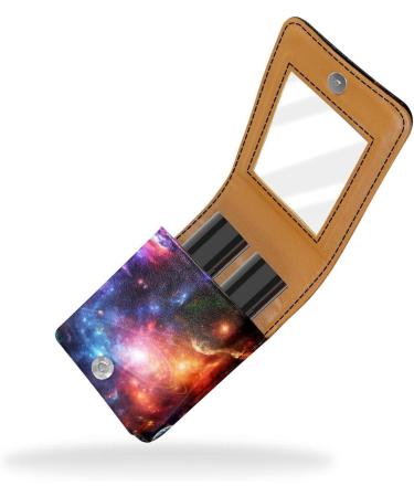 Buy Stylish Leather Lipstick Case with Mirror | Mini Lip Gloss Organizer - Abstract Galaxy Pattern - Buy Online on GoSupps.com
