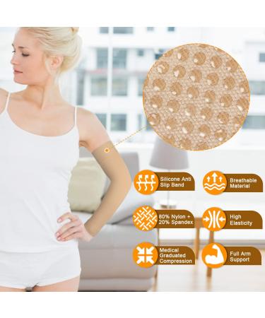Normers 20-30 mmHg Graduated Compression Arm Sleeve - Full Arm Support with Silicone Band for Men & Women - Arthritis, Swelling, Bursitis, DVT Relief - Beige XL - Buy Online on GoSupps.com