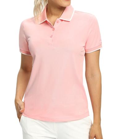 Hiverlay Women Golf Shirts Polo Shirts for Women UPF 50+ Lightweight Quick-Dry Collared Tennis Daily Shirts Work Tops Contrast Color Edge X-Large Pink-contrast Color Edge