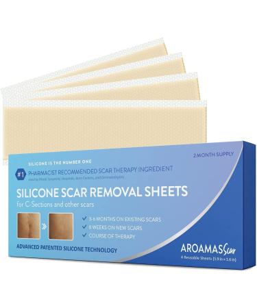 Aroamas Professional Silicone Scar Removal Sheets for Scars Caused by C-Section, Surgery, Burn, Keloid, and More, Soft Adhesive Fabric Strips [5.7"x1.57", 4 Sheets for 2 Month Supply] 5.9x1.6 Inch (Pack of 4)