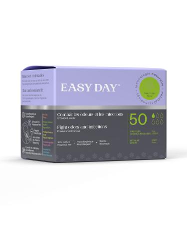 EASYDAY Regular Style Panty Liners for Women Unscented Odor Free Specially Designed for Sensitive Skin Breathable Panty Liners for Light Flow Absorbency 50 Count Pack