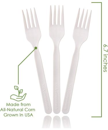 Ecovita Ivory White 100% Compostable Forks - 140 Large Disposable Utensils (7 in.) Eco Friendly, Durable, and Heat Resistant - Plastic Forks Alternative with Tray - Buy Online on GoSupps.com
