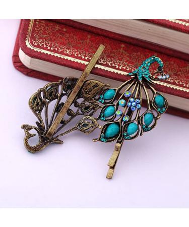 Blue Peacock Style 2PCS Hair Clips Set - Retro Vintage Hairpins for Women and Girls | Headwear Styling Tools and Accessories - Buy Online on GoSupps.com