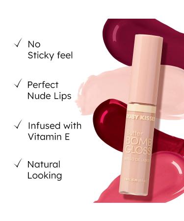 Ruby Kisses Lip Gloss | Butter Bomb Gloss with Vitamin E | Natural Nude Lip Makeup | Non-Sticky, 7.8mL (0.26 fl.oz) | White Lie - Buy Online on GoSupps.com