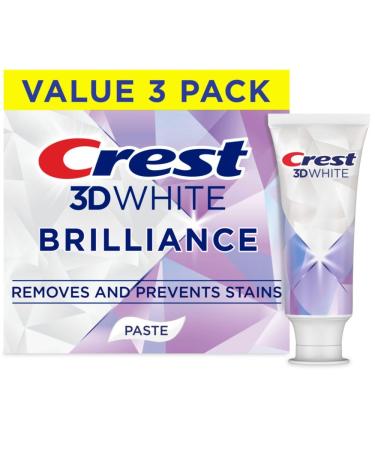 Crest 3D White Brilliance Bright Mint Teeth Whitening Toothpaste, 4.3 oz Pack of 3, 100% More Surface Stain Removal, 24 Hour Active Stain Prevention, Whiter Teeth in 3 Days