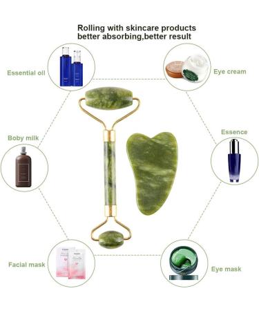 Jade Roller for Face facial roller Jade Roller Face Massager Facial Skin Care Tool Reduces Wrinkles and Tightens Skin Natural Real Jade Stone for Face Eye Neck Body (5 in 1) - Buy Online on GoSupps.com
