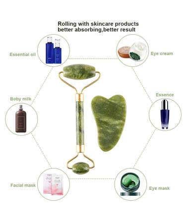Natural Jade Roller & Guasha Facial Set | Skin Firming & Anti-Aging Massager for Puffy Eyes, Neck, and Wrinkles - Buy Online on GoSupps.com