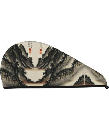 Buy Chinese Painting Coral Velvet Dry Hair Cap with Buttons Anti-Frizz for Curly Long & Thick Hair Black - Buy Online on GoSupps.com
