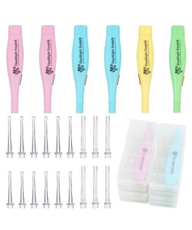 6 Pieces Ear Wax Removal Kit with Light Earwax Cleaning Tool Safe Ear Pick Tweezer Ear Wax Removal LED Earwax Spoon for Adults and Kids