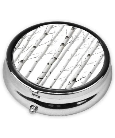 Birch Tree Printed Mini Round Pill Box - 3 Compartment Portable Pill Organizer for Travel Home & Office - Buy Online on GoSupps.com