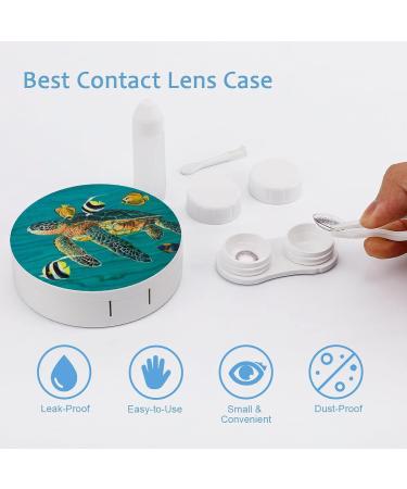 Green Turtle Fish Painting Round Case For Contact Lens Kit Storage Box with Mirror Printed - Buy Online on GoSupps.com