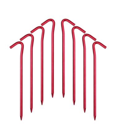 Hikemax 7075 Aluminum Tent Stakes 10 Pack - Ultralight 7 Inch Hook Tent Pegs with Carrying Pouch - Made for Camping Trip, Hiking and Gardening Red
