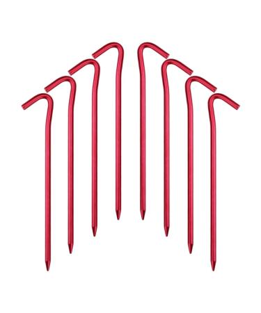 Hikemax 7075 Aluminum Tent Stakes 10 Pack - Ultralight 7 Inch Hook Tent Pegs with Carrying Pouch - Made for Camping Trip, Hiking and Gardening Red