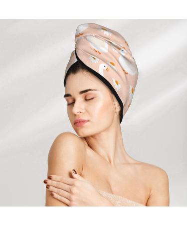 Geese and Flower Microfiber Hair Towel | Soft Super Absorbent Quick Dry Wrap for Long Curly & Thick Hair - Coral Velvet - Buy Online on GoSupps.com
