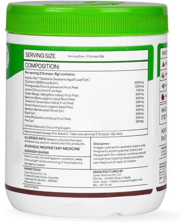 OZiva Plant Based Biotin Powder 10000Mcg+ With Amla For Men & Women Better Hair Growth Hairfall Control & Healthier Skin Certified Clean & Vegan 125 Gm - Buy Online on GoSupps.com