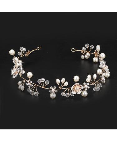Bridal Headband Etercycle Gold Bridal Hairband Wedding Party Women's Pearl Rhinestones Headpiece Wedding Hair Jewelry for Bride Bridesmaids - Buy Online on GoSupps.com