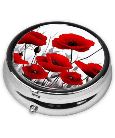 Red Poppy Flower Portable Metal Pill Box - Mini 3-Compartment Design for Travel | Ideal for Small Pills - Buy Online on GoSupps.com