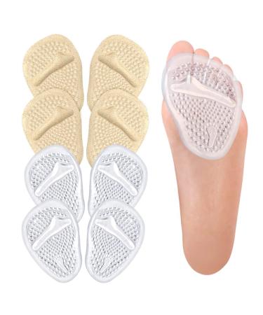 Premium Metatarsal Pads for Women- Silicone Ball of Foot Cushion Inserts for All Day Pain Relief (Light Yellow+Transparent)