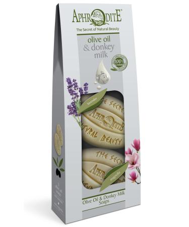 Aphrodite olive oil & donkey milk soap gift set - 2 soaps - natural soap with donkey milk & unique scents for gentle skin care - fragrance notes lavender magnolia (2x85g) lavender & magnolia