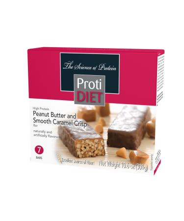Protidiet Peanut Butter and Smooth Caramel Crisp High Protein Bars (Box of 7) Net Wt 10.6oz
