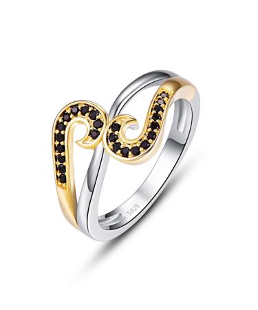925 Sterling Silver Twist Ring Filled Simulated Black Spinel Wedding Ring Mother's Day Gift Size 6 US6 Black