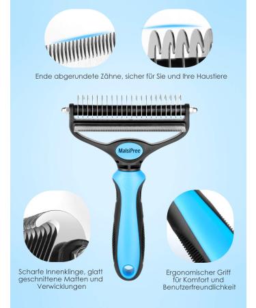 Malsipree 2-in-1 Dog & Cat Brush for Long/Short Hair - Pet Fur Care & Knot Prevention - Gro Blau - Buy Online on GoSupps.com