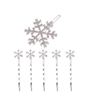 Frcolor 6 pieces Christmas snowflake hairpins crystal rhinestone hair clips hair jewelry for children children girls (white)