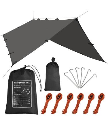 EL FUEGO Waterproof Camping Tarp,Hammock Rain Fly Tent Tarp 10X10FT/1015FT,Lightweight and Backpacking Approved,Multifunctional Tent Footprint for Camping,Sunshade,Hiking,Survival Gear(1010ft Gray)