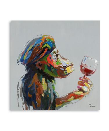Yidepot Monkey Wall Art Canvas Thinking: Monkey Painting on Canvas Drinking Wine Wall Decor for Living Room Office Framed Ready to Hang (50x50CM) Monkey Wine 50.00 x 50.00 cms 50x50CM Monkey Wine