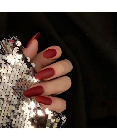 Press on Nails 3 Sets Matte Frosted Artificail Nails Wine Red Press-on Nails Long Fake Nail for Women Girls (Color : Red) (Color : Red) (Red) - Buy Online on GoSupps.com