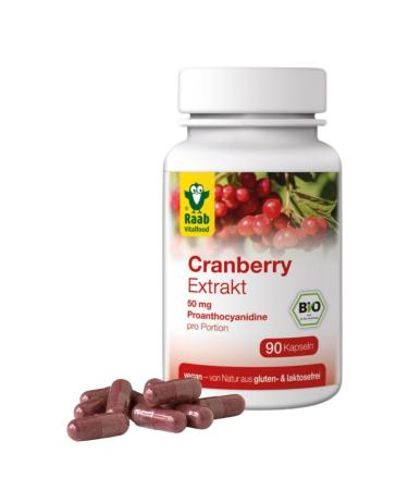 Raab vitalfood organic cranberry extract capsules 90 pieces without sugar additive 50 mg proanthocyanidine (PAC) per portion of extract gluten -free vegan 1 Pack - Buy Online on GoSupps.com