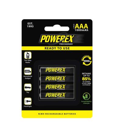 Powerex Precharged Rechargeable AAA NiMH Batteries (1.2V, 1000mAh, Low Self-Discharge) - 4-Pack 4 Count (Pack of 1) AAA