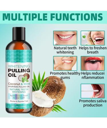 Natural Coconut Pulling Oil & Mint Mouthwash - Fresh Breath & Healthy Gums (8 Fl.Oz) - Organic Oil Pulling with Tongue Scraper - Buy Online on GoSupps.com