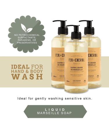 Fer Cheval Marseille Liquid Soap Unscented Fragrance-Free Savon De Marseille Soap Hypoallergenic Luxury French Liquid Soap 16.9 Fl oz (3 Pack) - Buy Online on GoSupps.com