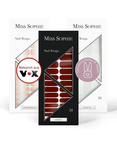Original Miss Sophie 3 Set Nail sticker in nude baby boomer Burgundy & French tips I No splintering i long stop I quick & simple application i premium nail polish foil 3er bestseller set