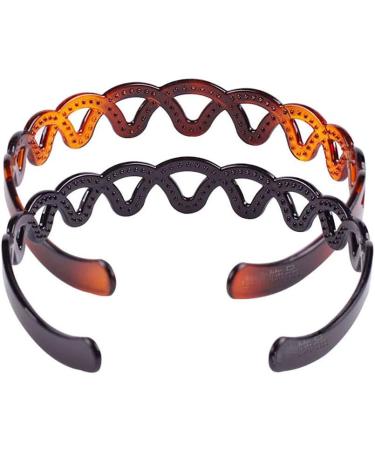 Set of 2 Women Girls Hard Plastic Headband Hair Hoop Black and Brown High-grade Headwear Hairband (Style C#) - Buy Online on GoSupps.com