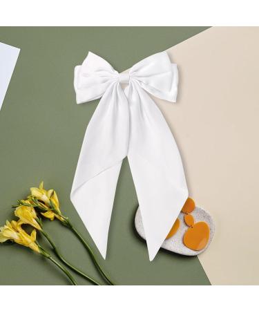 ZhongShuang Cream Colour Hair Bow Cream Colour White Big Hair Bows for Women Solid Color Bow Hair Clips with Long Ribbon French Barrette Clip Soft Satin Silky Hair Bows Cute Gifts for Women Girls - Buy Online on GoSupps.com