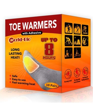 World-BIO Toe Warmers Adhesive 10/20/30/40 Pairs - Long Lasting Safe Natural Odorless Air Activated Warmers Up to 8 Hours of Heat - Heated Insoles Toe Foot Warmers Keep Foot Warm in Chill Winter Toe warmers - 10 pairs