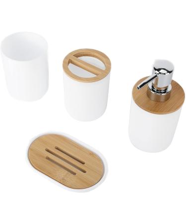 Yuugaa 4-Piece Bamboo Bathroom Set - Waterproof Accessories for Home & Hotel - Durable Gift Item - White Toothbrush Cup - Buy Online on GoSupps.com