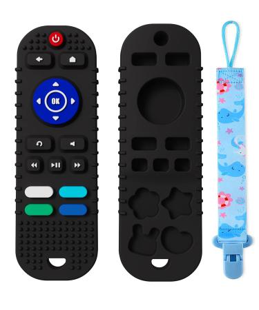 Remote Control Shape Teething for Baby  Soft Silicone TV Baby Teether Toys with Pacifier Clips  Safe Toddler Infant Baby Chew Toys  Teething Toys for Babies Girls Boys 6-12 Months Black