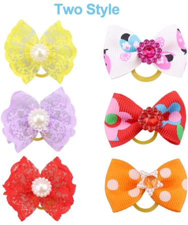 Comsmart 60Pcs Dog Bows - 30 Pairs Yorkie Puppy Hair Bows with Rhinestone Pearls & Lace Fabric - Cute Small Dog Grooming Accessories - Buy Online on GoSupps.com