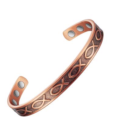 Copper Bracelets for Women Adjustable Fish Pattern Vintage Solid Copper Magnetic Bracelet Copper Jewelry Present(0325Q)