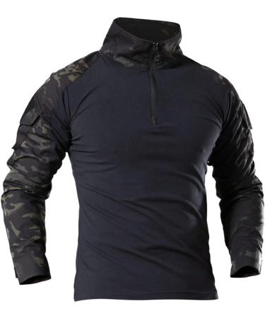 HARGLESMAN Men's Tactical Military Suit Long Sleeve Army Uniform with Knee Pads - Black Camo | Size Medium - Buy Online on GoSupps.com