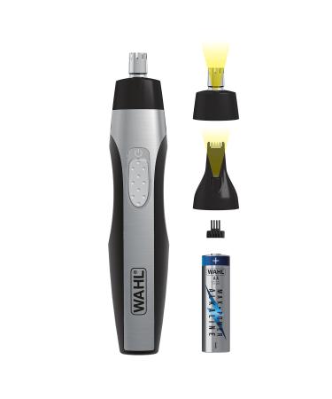 Wahl Lighted Ear, Nose, & Brow Trimmer Clipper – Painless Eyebrow & Facial Hair Trimmer for Men & Women, Battery Operated Electric Groomer – Model 3023283